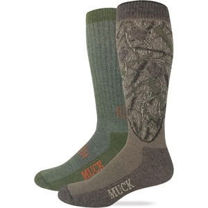 image:imageMUCK Boot Mens Merino Wool Blend Camo Tall Boot Socks 2 Pair PackMochaGreen