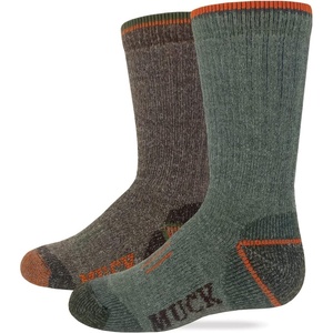 image:imageMUCK Boot Youth Boys Girls Heavyweight Merino Wool Blend Camo Boot Socks 2 Pair PackGreenBrown